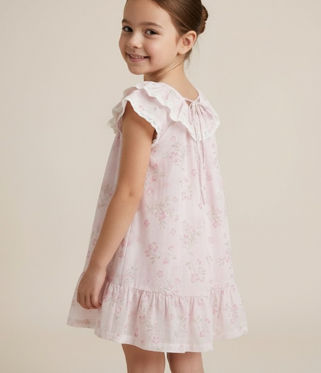 26202 GÜPÜR DETAYLI ELBİSE PEMBE