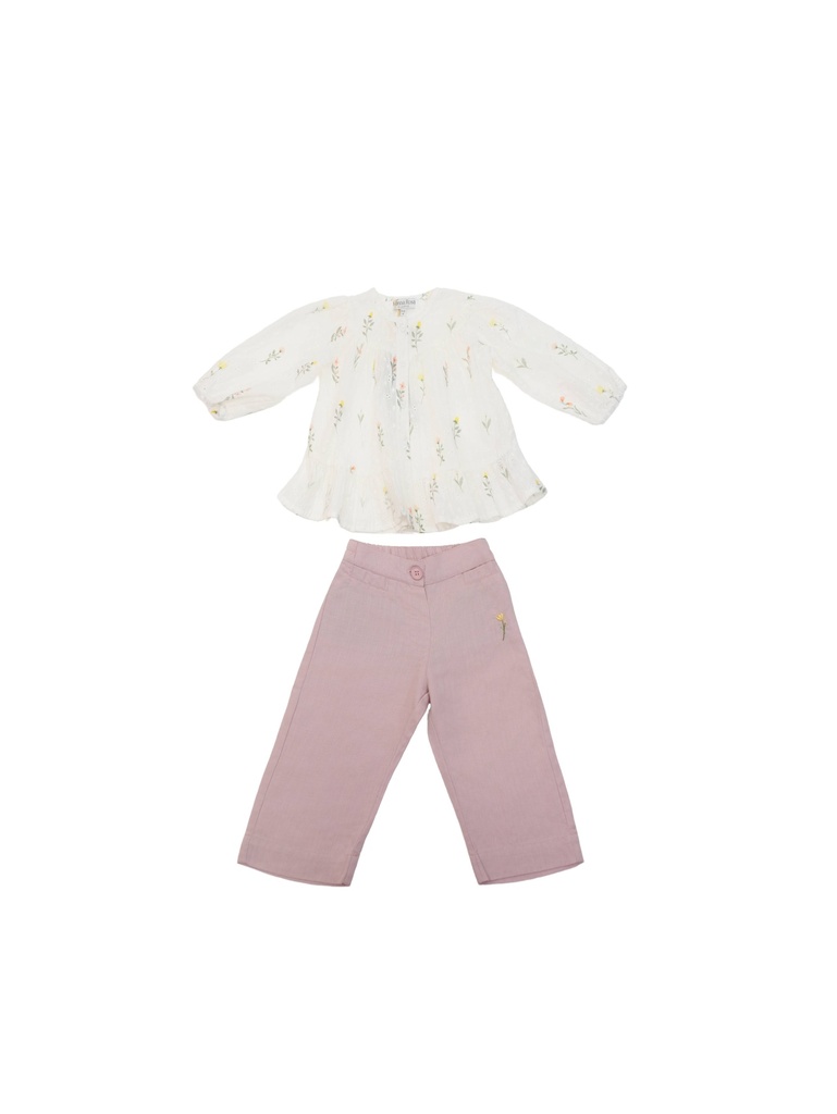 26015 KIZ BRODE VE NAKIŞ DETAYLI 2'Lİ TAKIM PEMBE