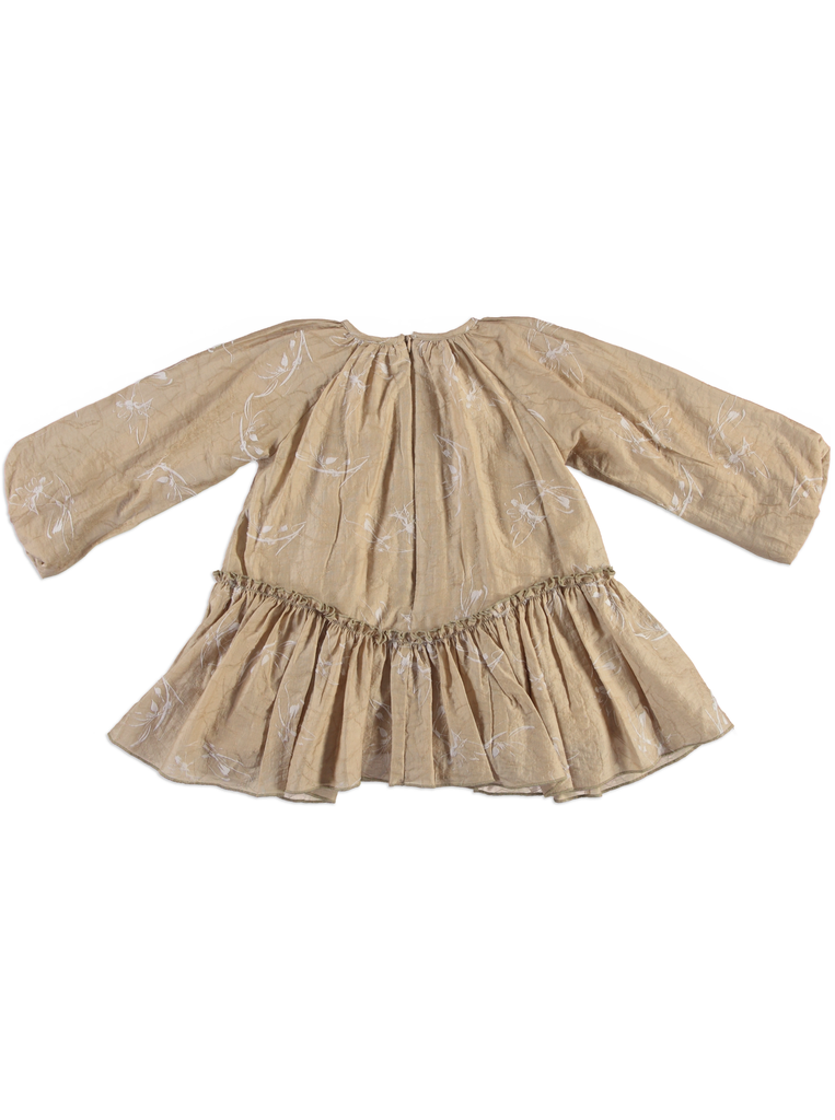 25621 FLOCK BASKILI SIMLI ELBISE KAHVERENGI 