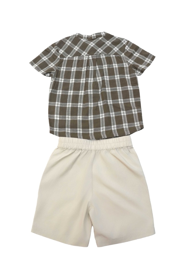 26129 ERKEK ÇİZGİLİ GÖMLEK ŞORT 2'Lİ TAKIM DESENLİ