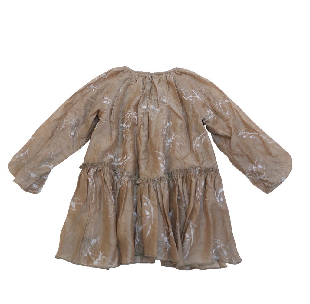 25621 FLOCK BASKILI SIMLI ELBISE KAHVERENGI 