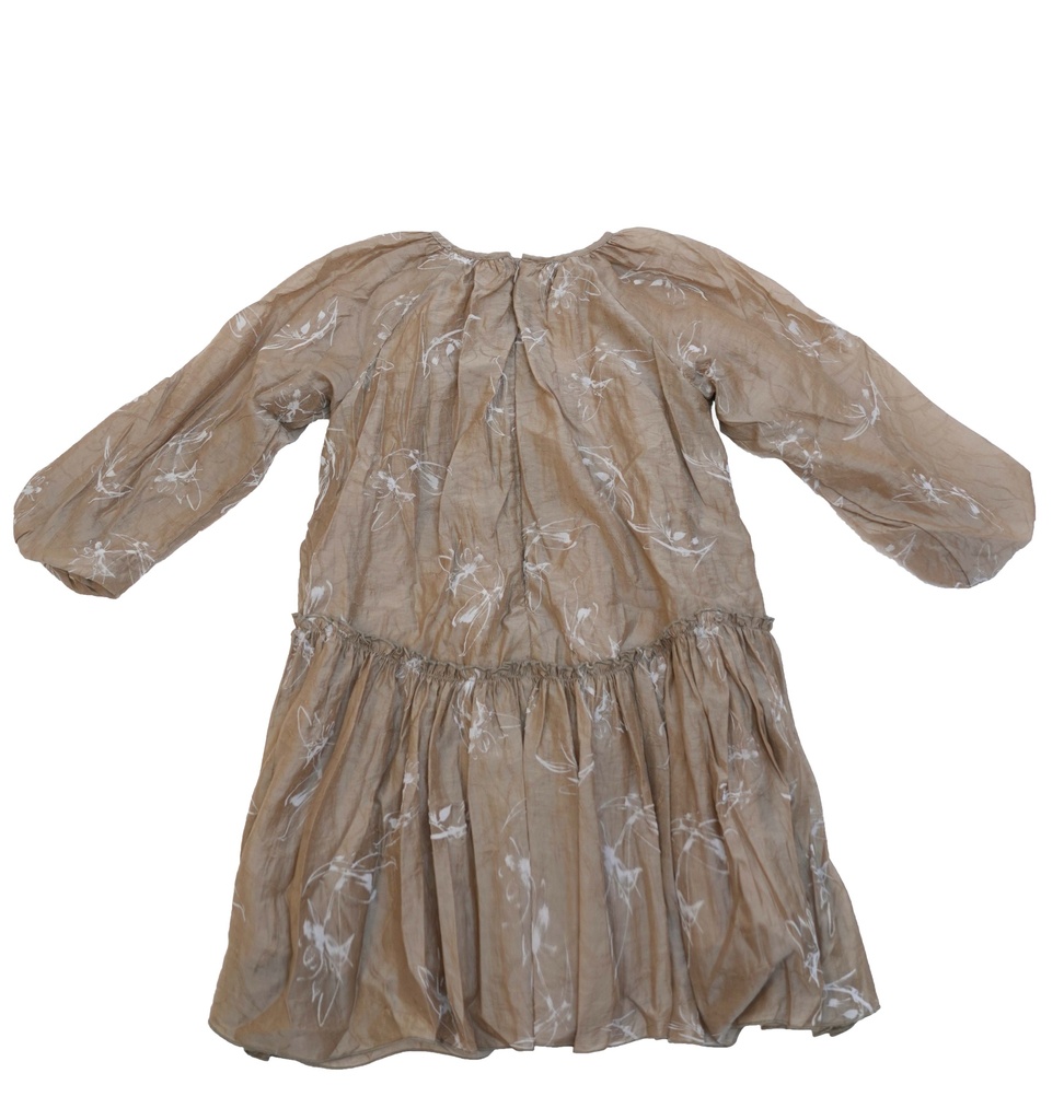 25721 FLOCK BASKILI SIMLI ELBISE KAHVERENGI 