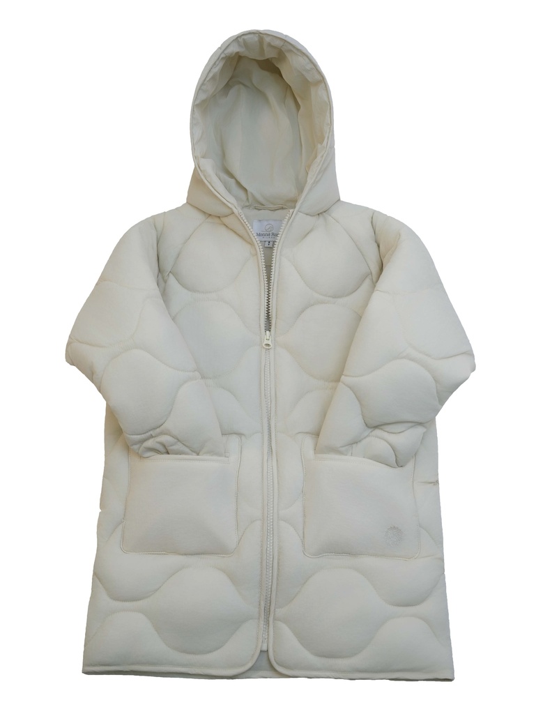25627 Long Quilted Hooded Coat - Ecru