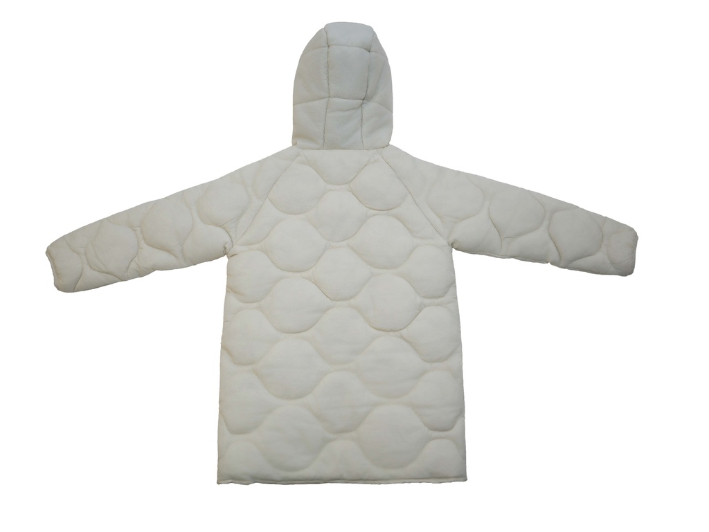 25627 Long Quilted Hooded Coat - Ecru