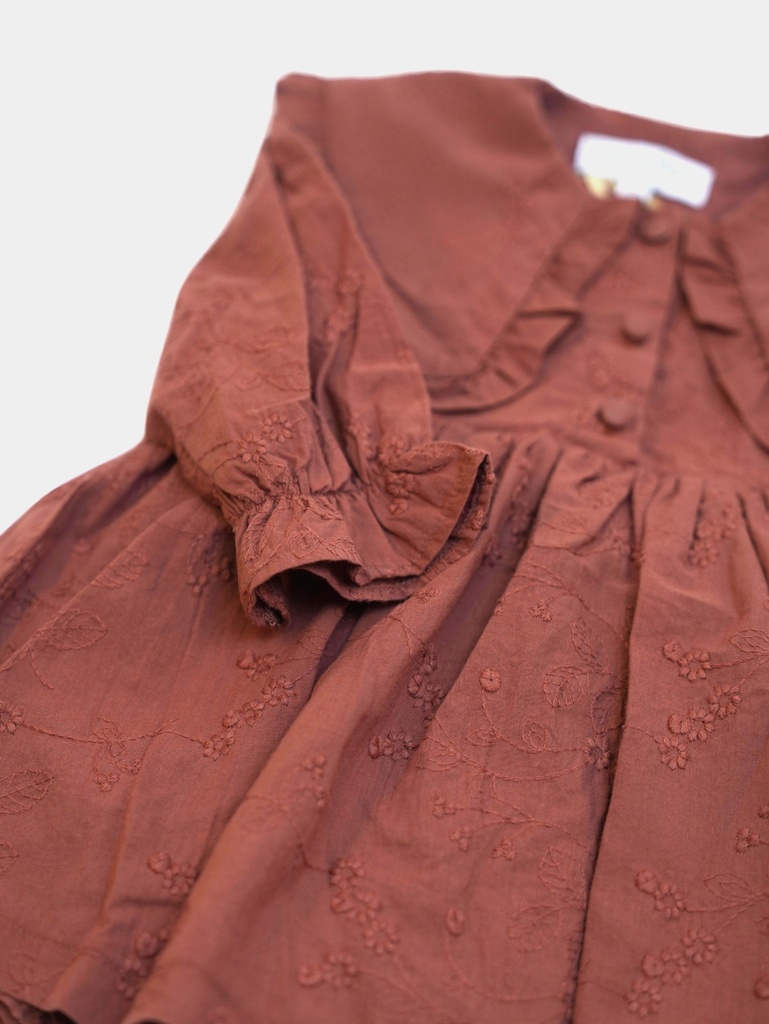 25525 with Embroidered Collar Dress - Brown