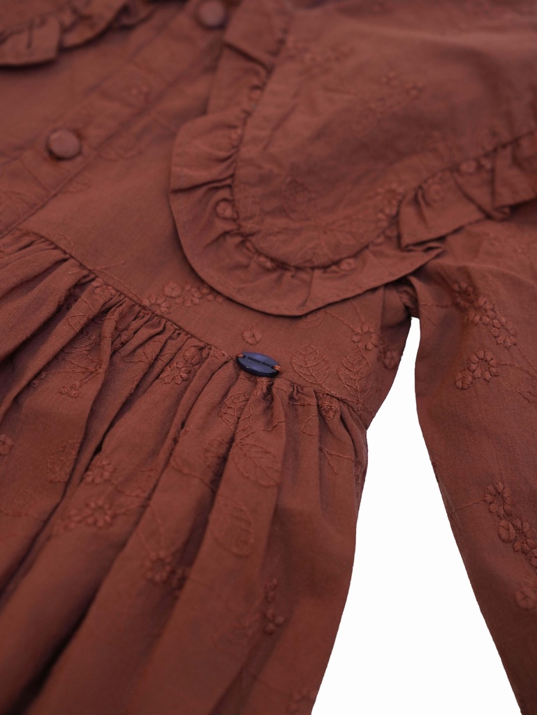 25625 with Embroidered Collar Dress - Brown