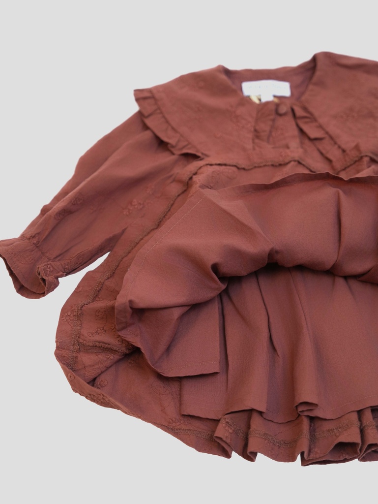 25625 with Embroidered Collar Dress - Brown