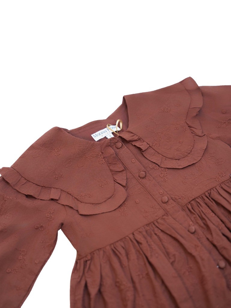 25725 with Embroidered Collar Dress - Brown