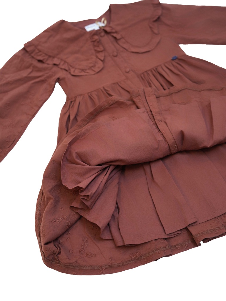 25725 with Embroidered Collar Dress - Brown