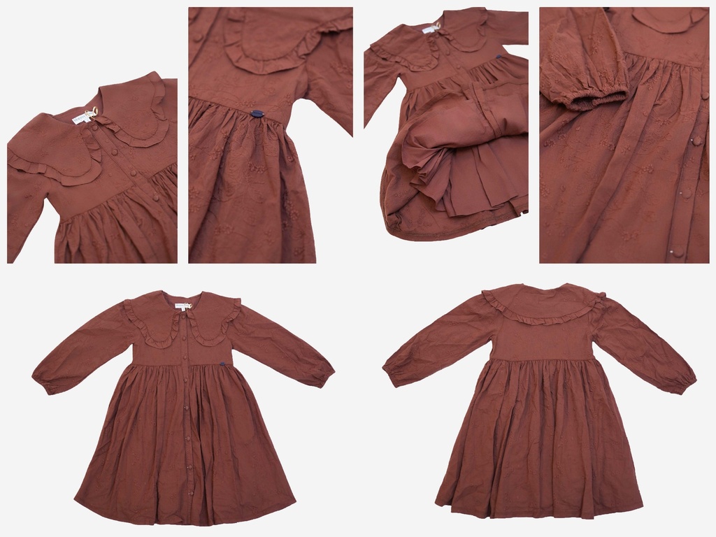 25725 with Embroidered Collar Dress - Brown