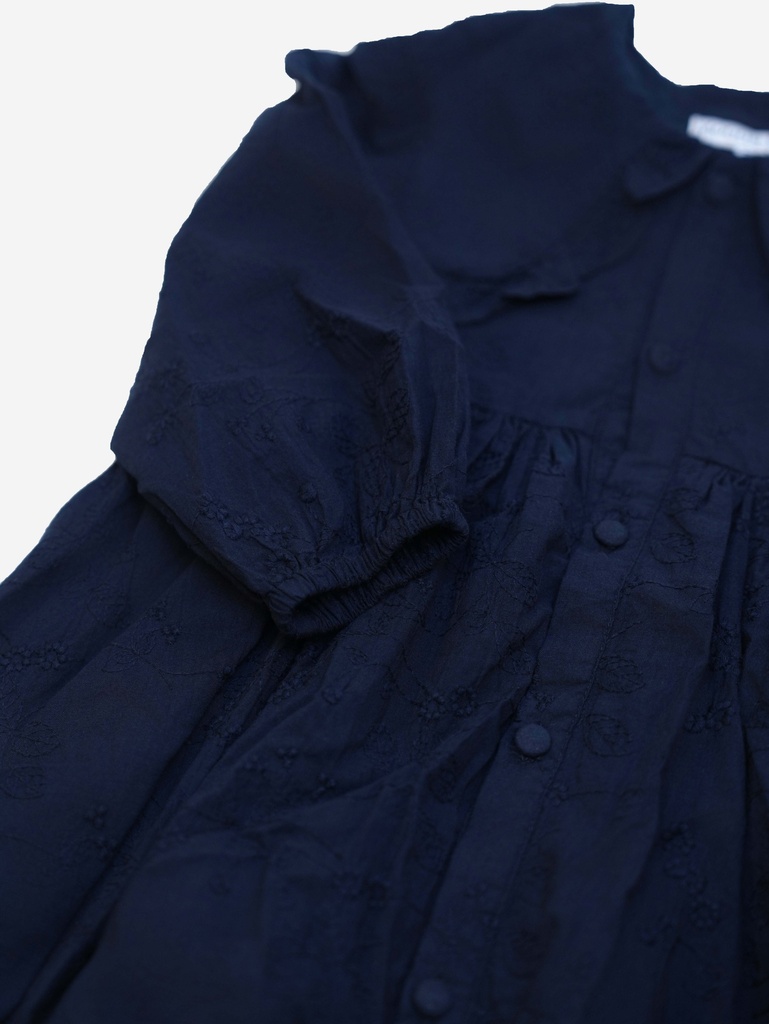 25625 with Embroidered Collar Dress - Navy Blue