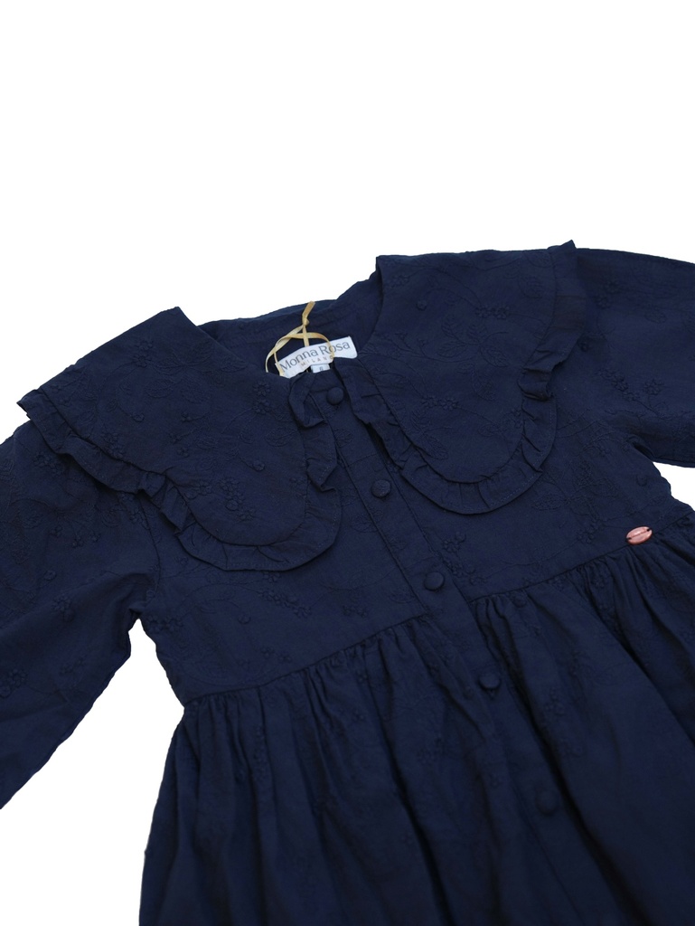 25725 with Embroidered Collar Dress - Navy Blue