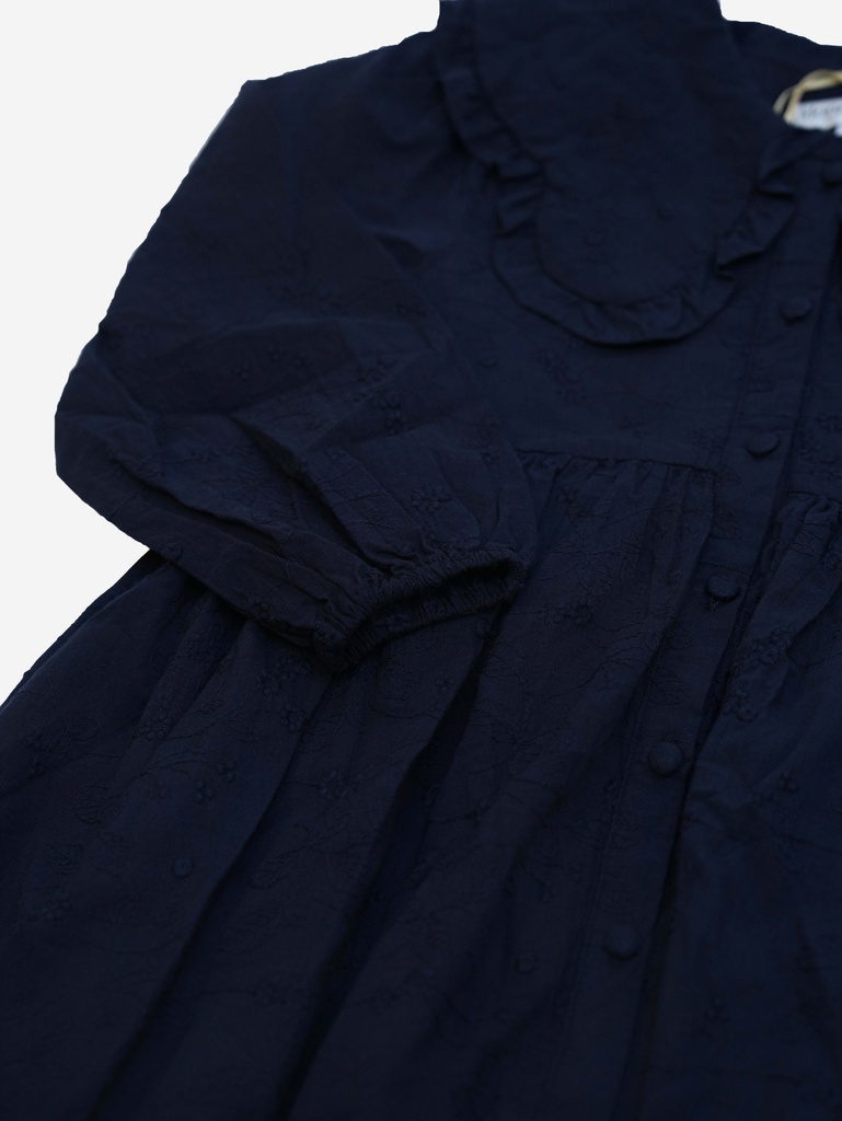 25725 with Embroidered Collar Dress - Navy Blue
