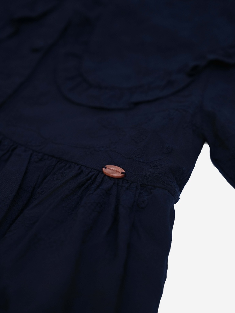 25725 with Embroidered Collar Dress - Navy Blue