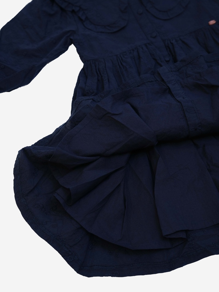 25725 with Embroidered Collar Dress - Navy Blue