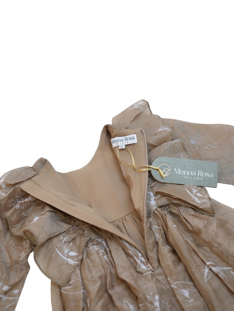 25521 Glitter Flock Printed Dress - Brown