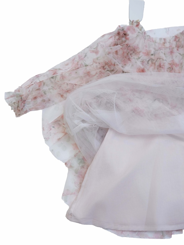 25719 Tulle with Rose Pattern Dress