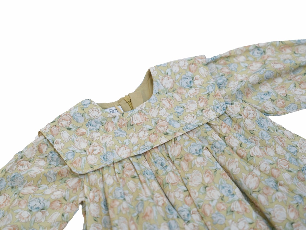 25511 GUL DETAYLI ONLUK YAKALI ELBISE YESIL