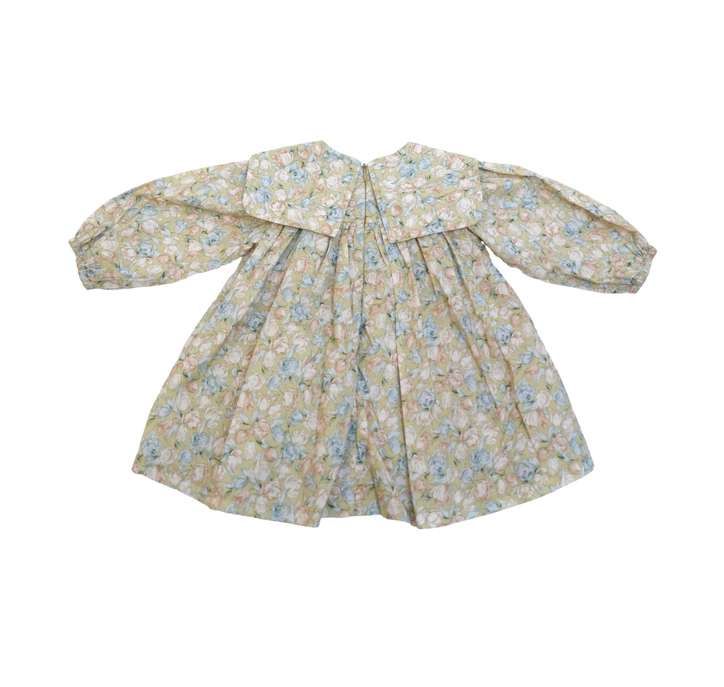 25511 GUL DETAYLI ONLUK YAKALI ELBISE YESIL