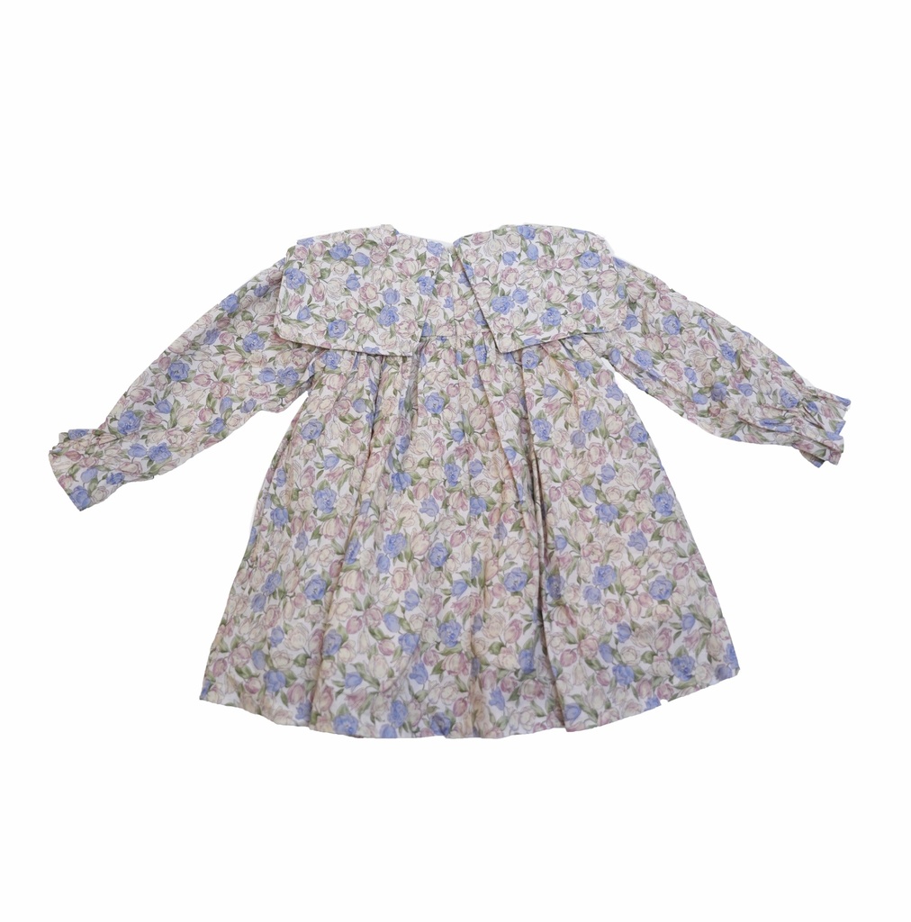 25611 GUL DETAYLI ONLUK YAKALI ELBISE PEMBE