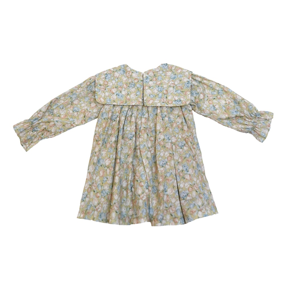 25611 GUL DETAYLI ONLUK YAKALI ELBISE YESIL