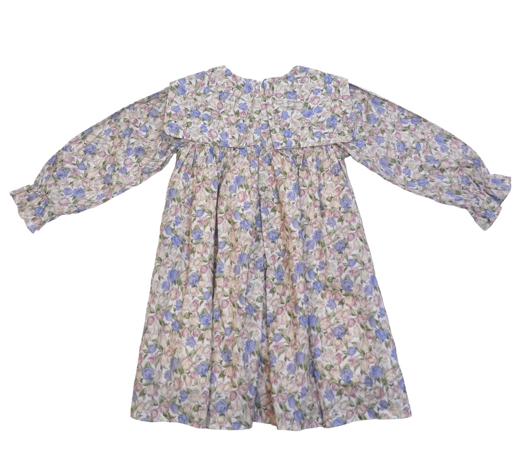 25711 GUL DETAYLI ONLUK YAKALI ELBISE PEMBE