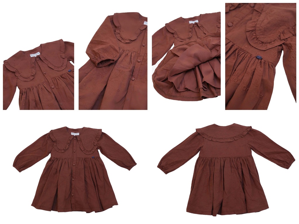 25625 BRODE YAKALI ELBISE KAHVERENGI