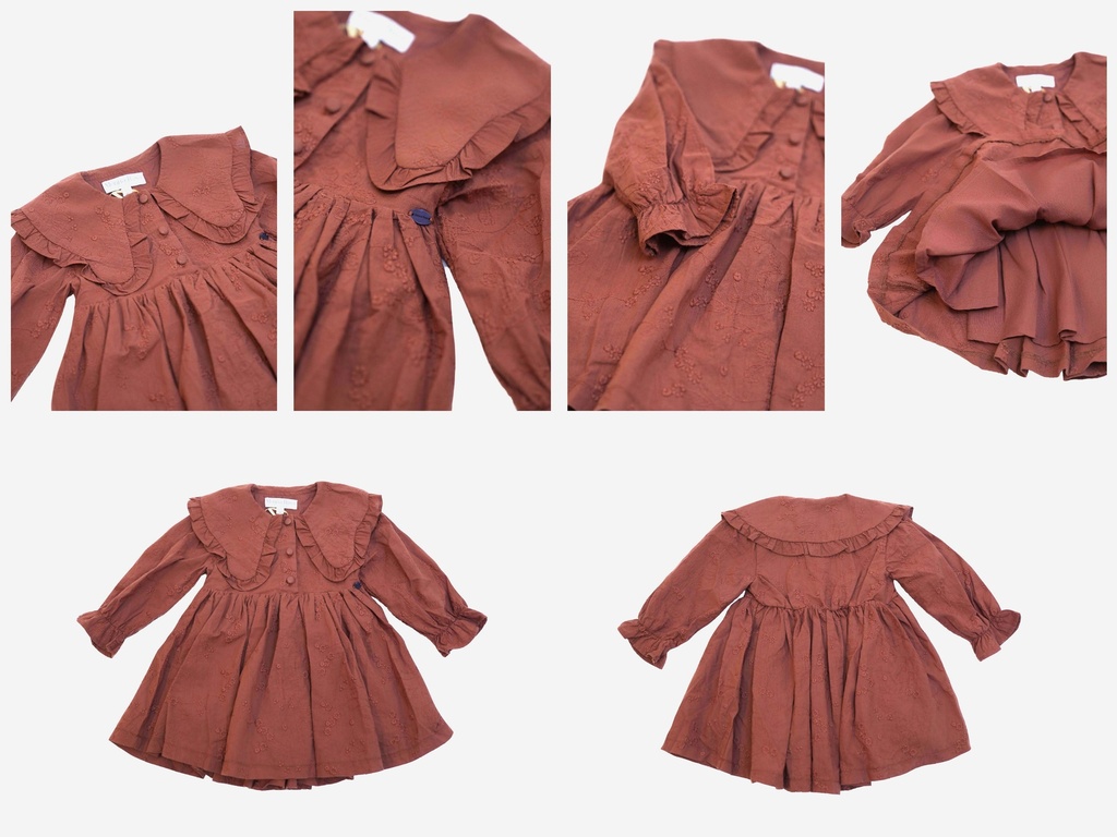 25525 BRODE YAKALI ELBISE KAHVERENGI