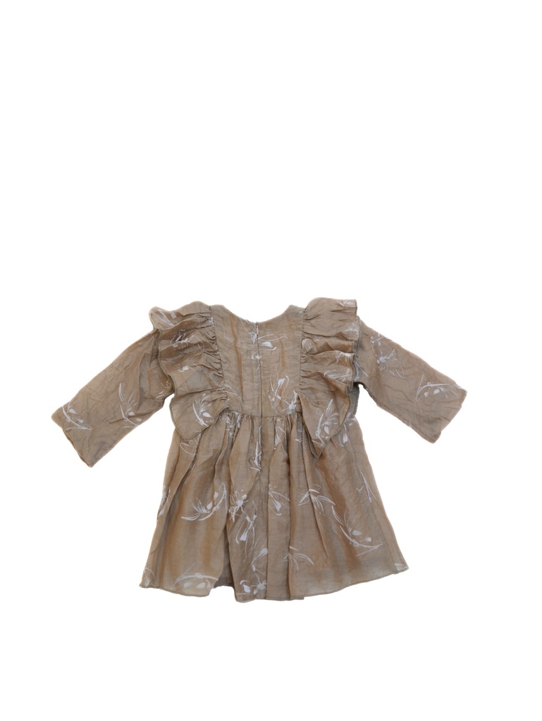 25521 FLOCK BASKILI SIMLI ELBISE KAHVERENGI 