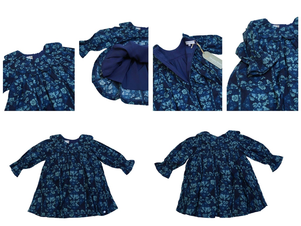 25516 PAPATYA YAKALI BASKILI ELBISE MAVI