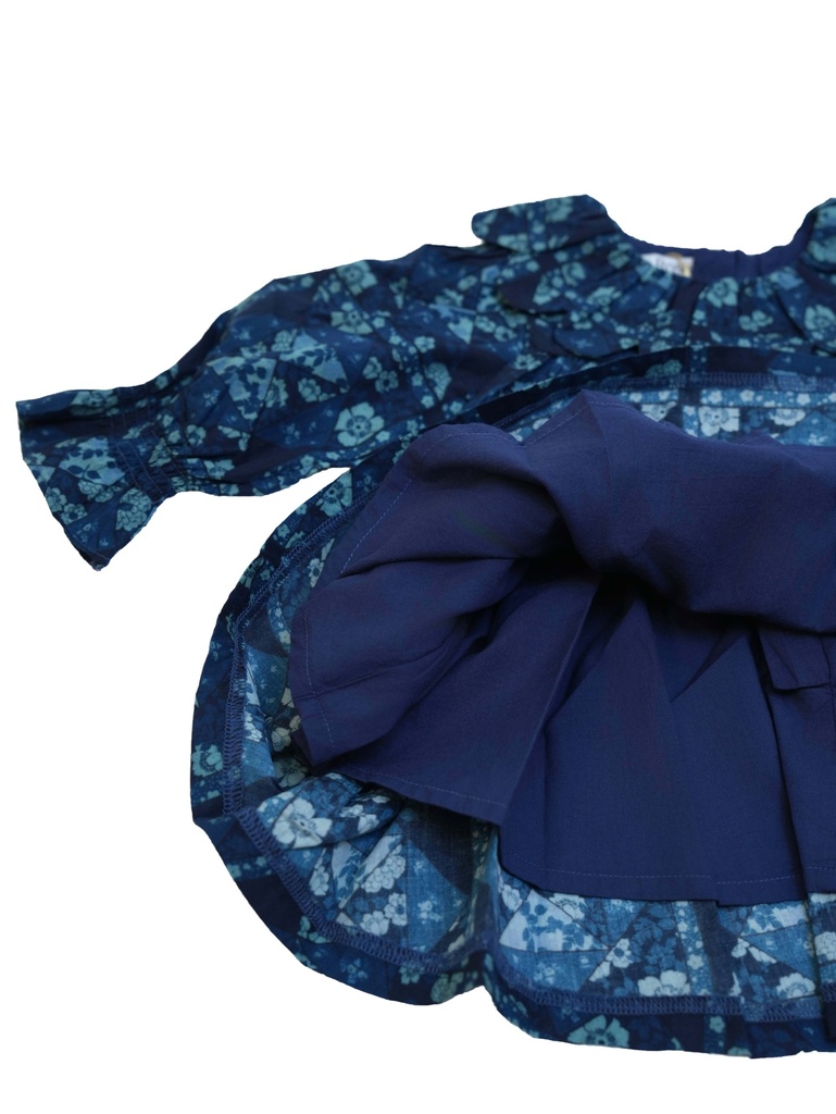 25516 PAPATYA YAKALI BASKILI ELBISE MAVI