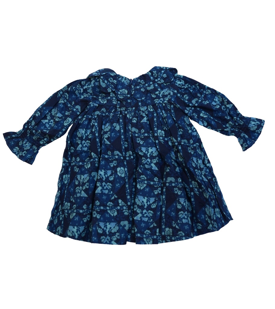 25516 PAPATYA YAKALI BASKILI ELBISE MAVI