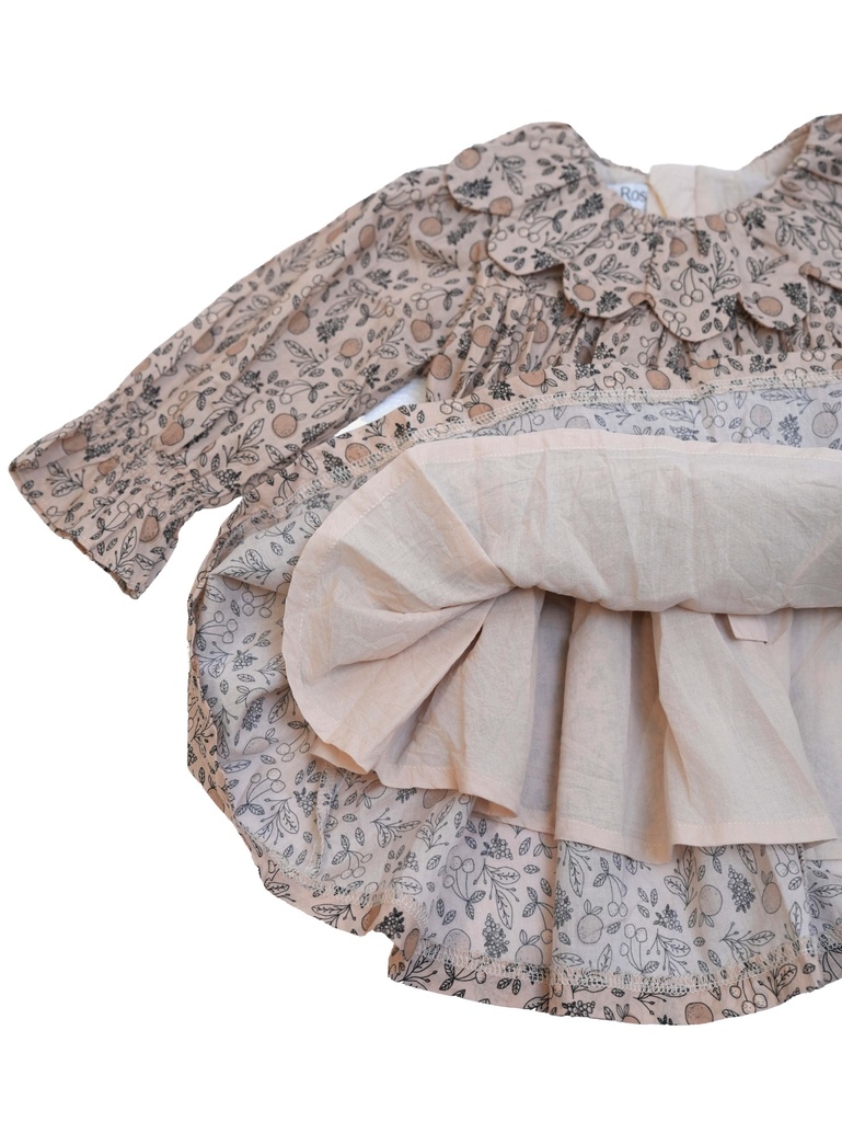 25516 PAPATYA YAKALI BASKILI ELBISE BEJ