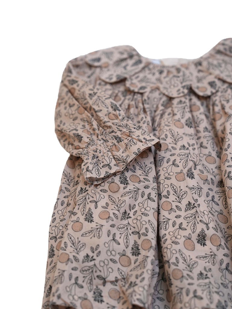 25516 PAPATYA YAKALI BASKILI ELBISE BEJ