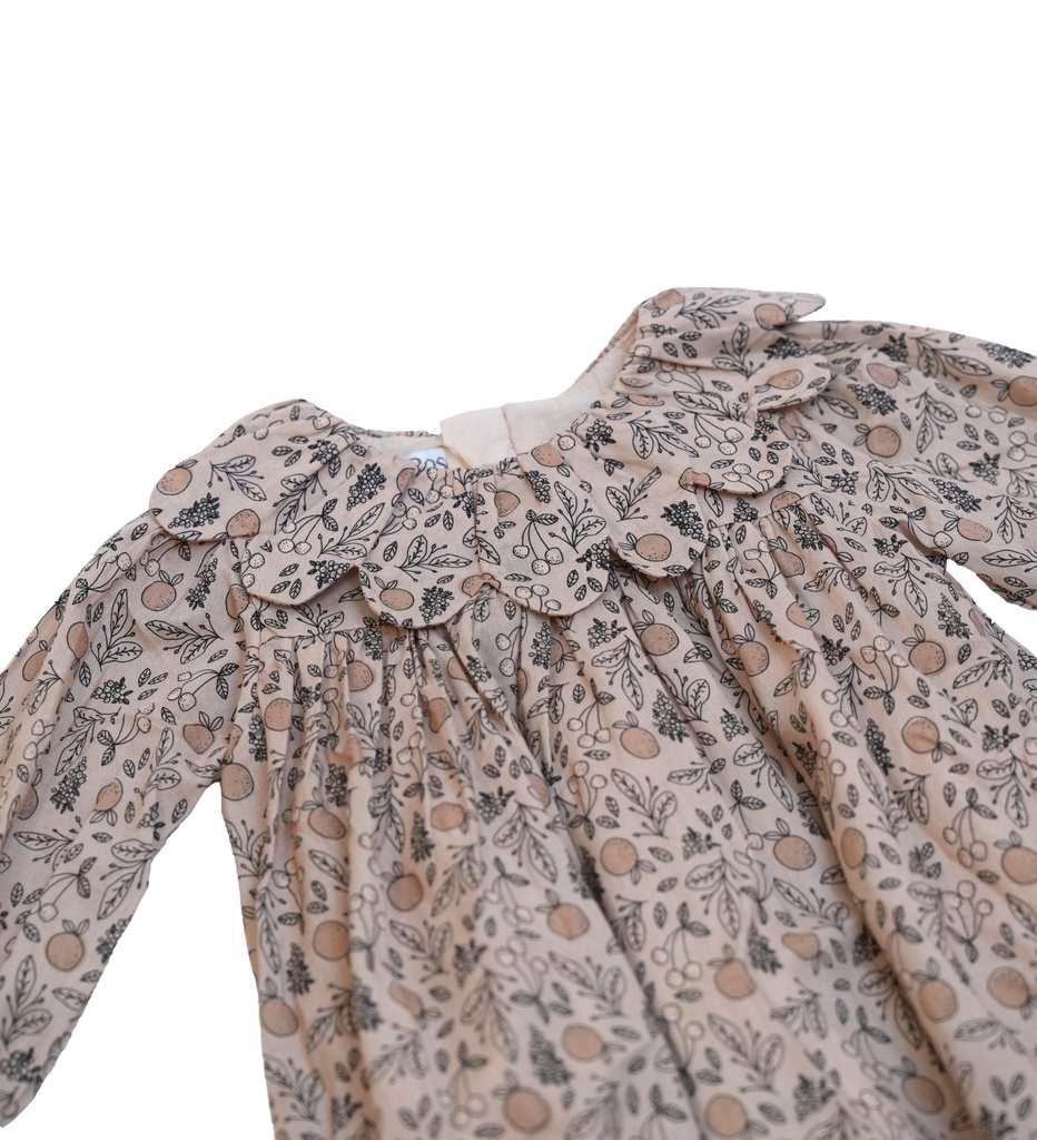 25516 PAPATYA YAKALI BASKILI ELBISE BEJ