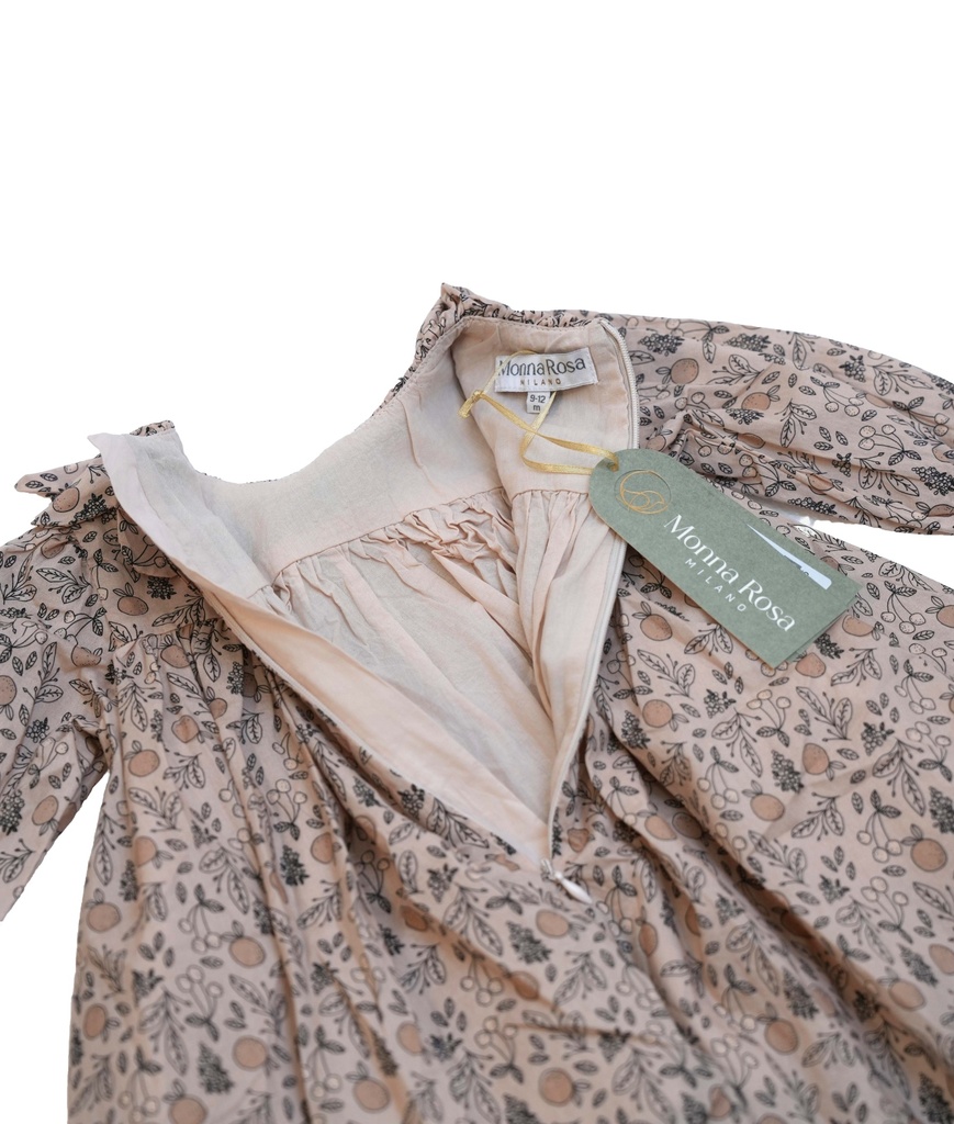 25516 PAPATYA YAKALI BASKILI ELBISE BEJ