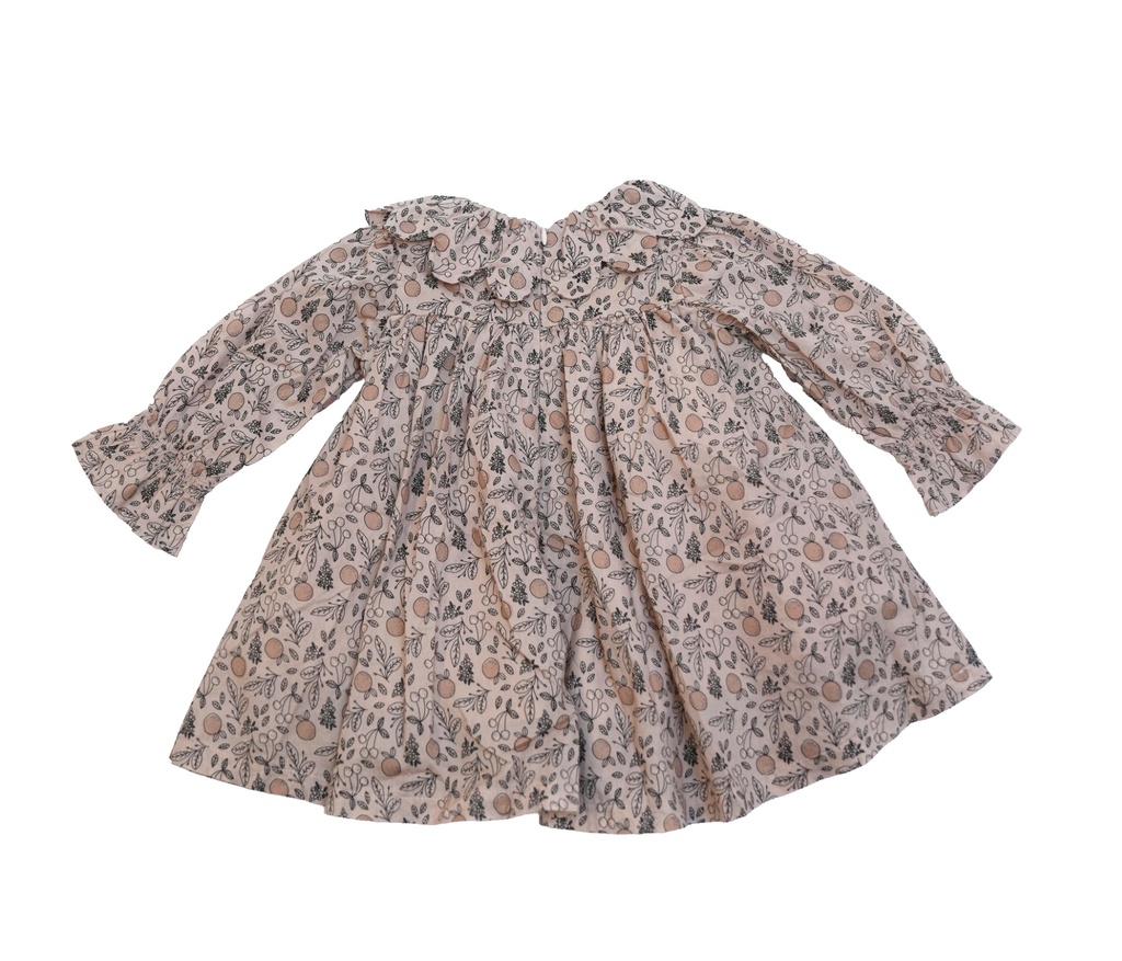 25516 PAPATYA YAKALI BASKILI ELBISE BEJ