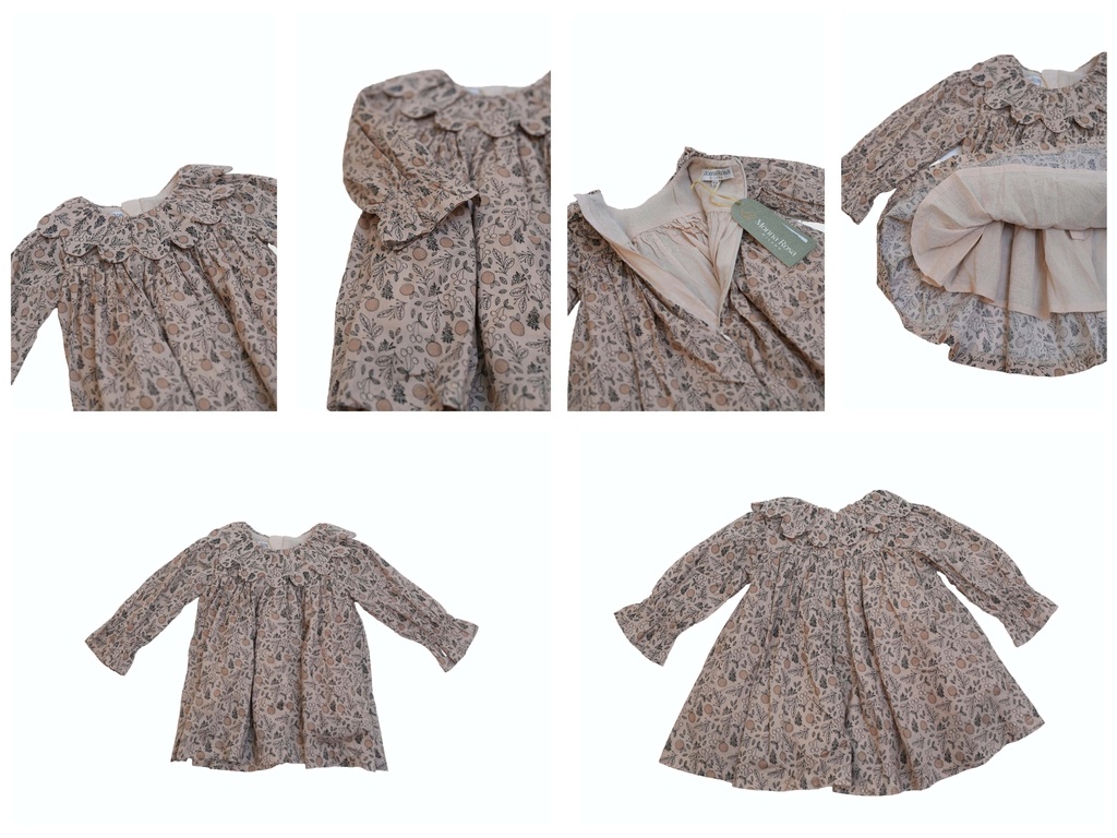 25516 PAPATYA YAKALI BASKILI ELBISE BEJ