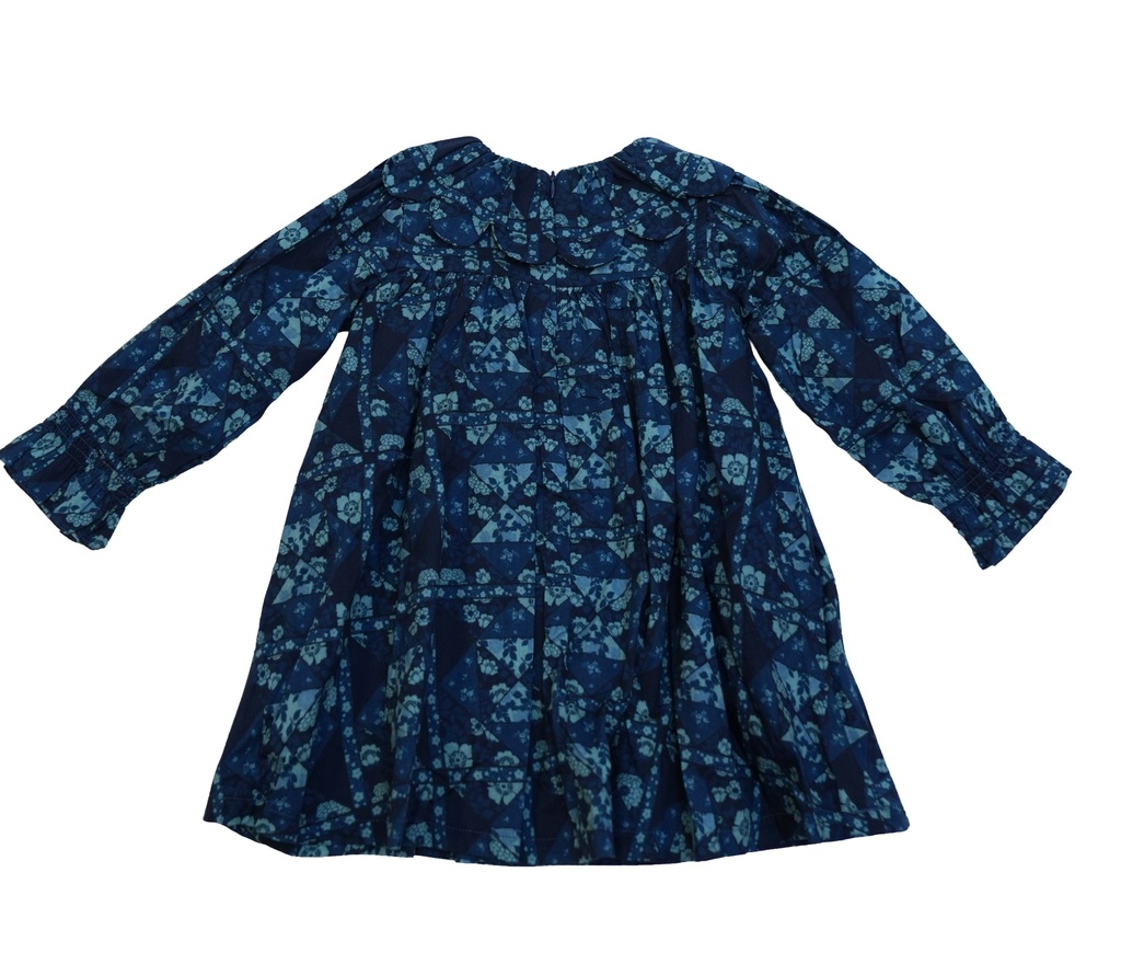 25616 PAPATYA YAKALI BASKILI ELBISE MAVI