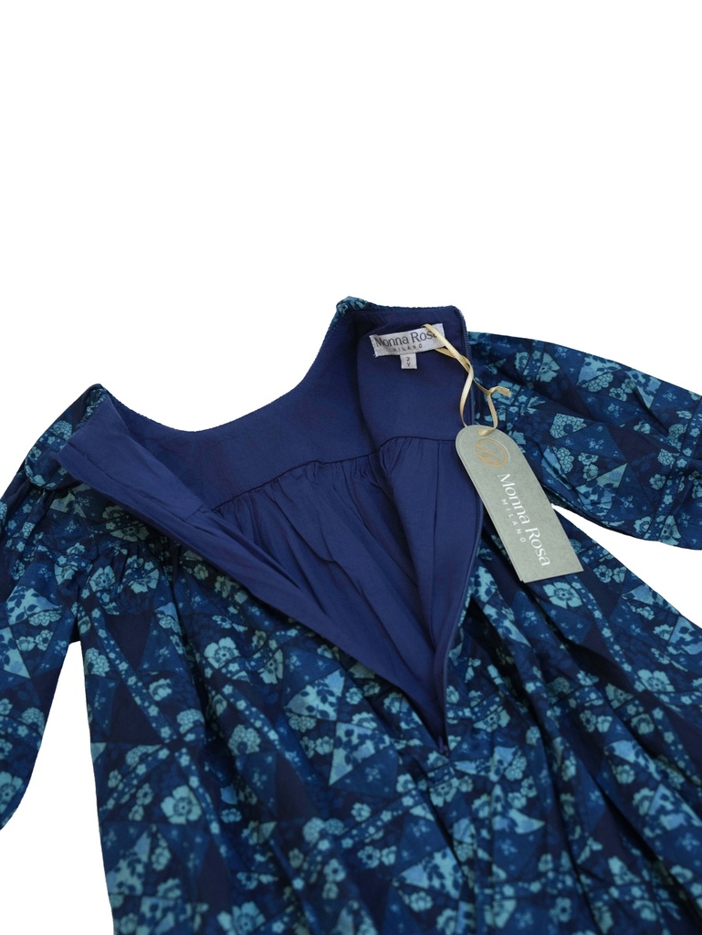 25616 PAPATYA YAKALI BASKILI ELBISE MAVI