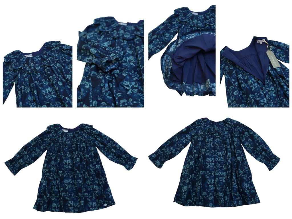 25616 PAPATYA YAKALI BASKILI ELBISE MAVI