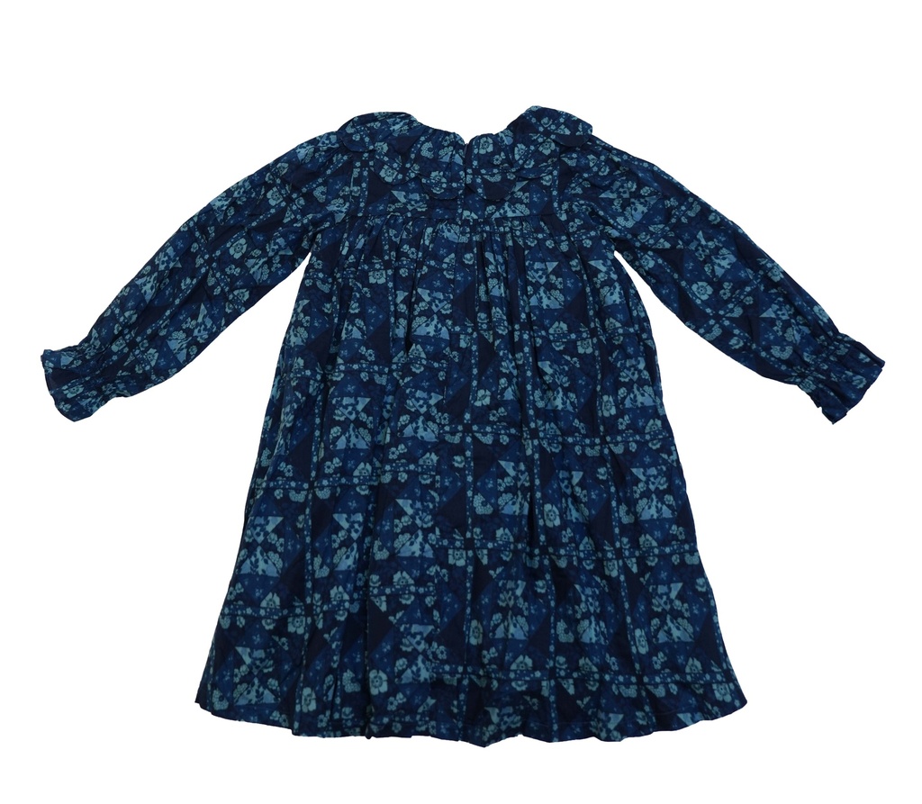 25716 PAPATYA YAKALI BASKILI ELBISE MAVI