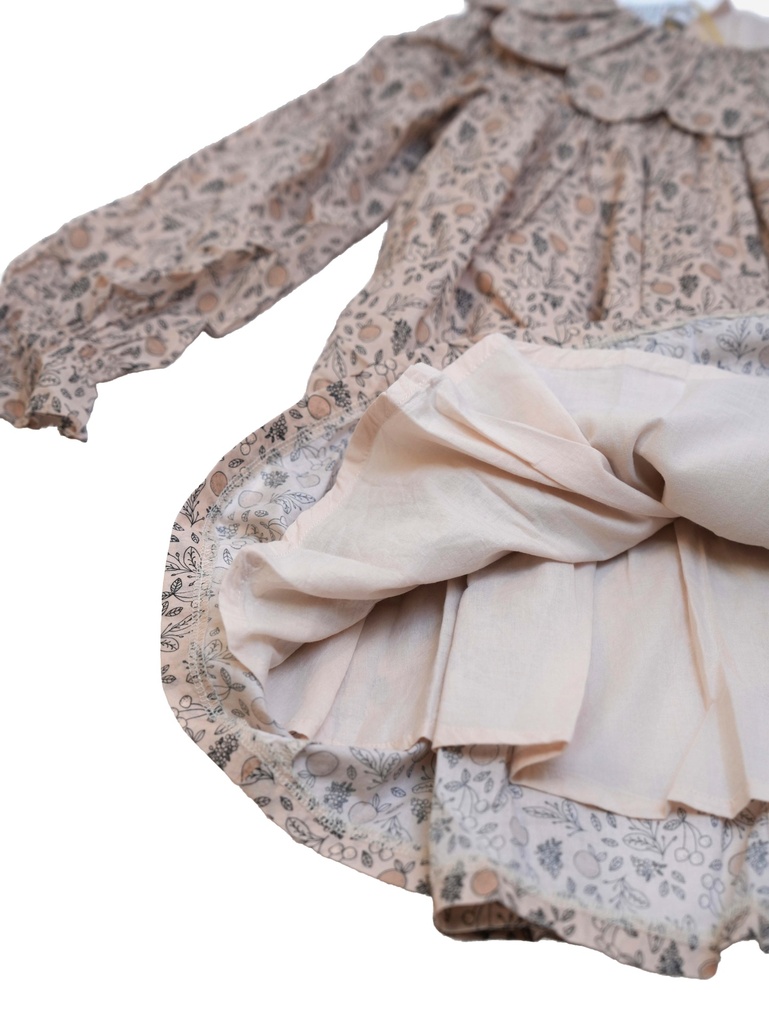 25716 PAPATYA YAKALI BASKILI ELBISE BEJ