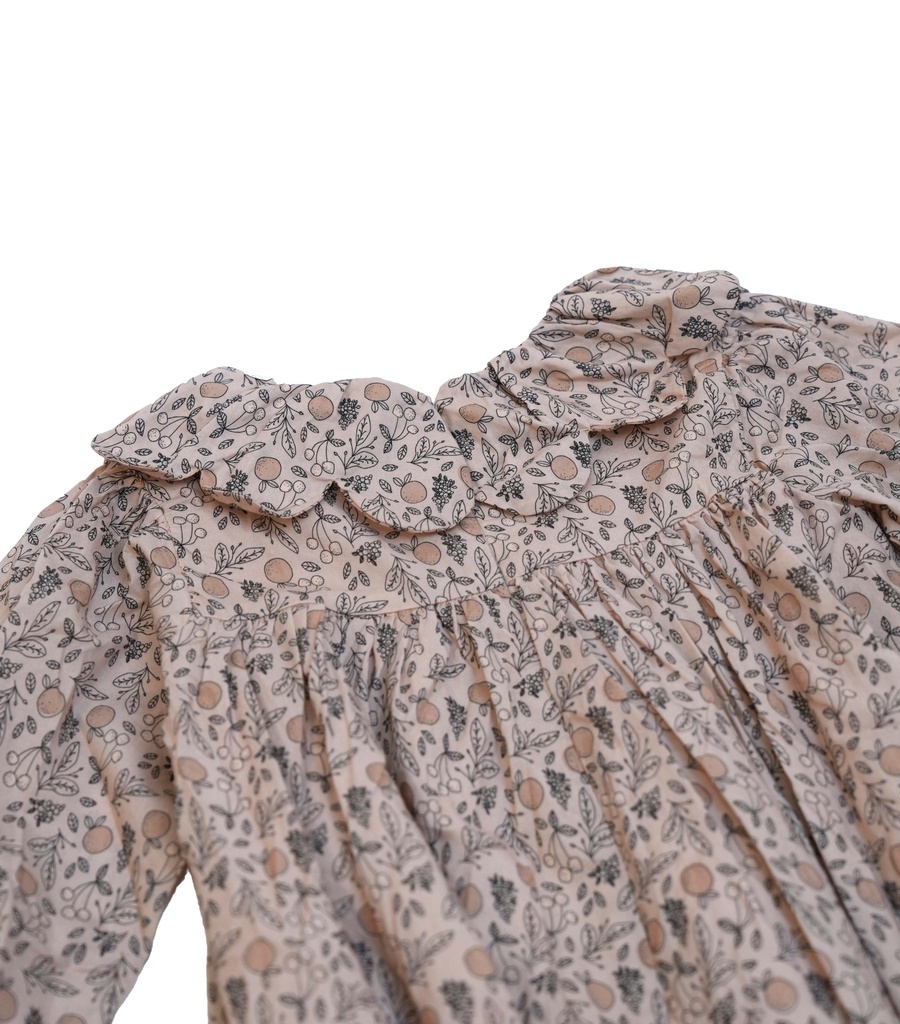 25716 PAPATYA YAKALI BASKILI ELBISE BEJ