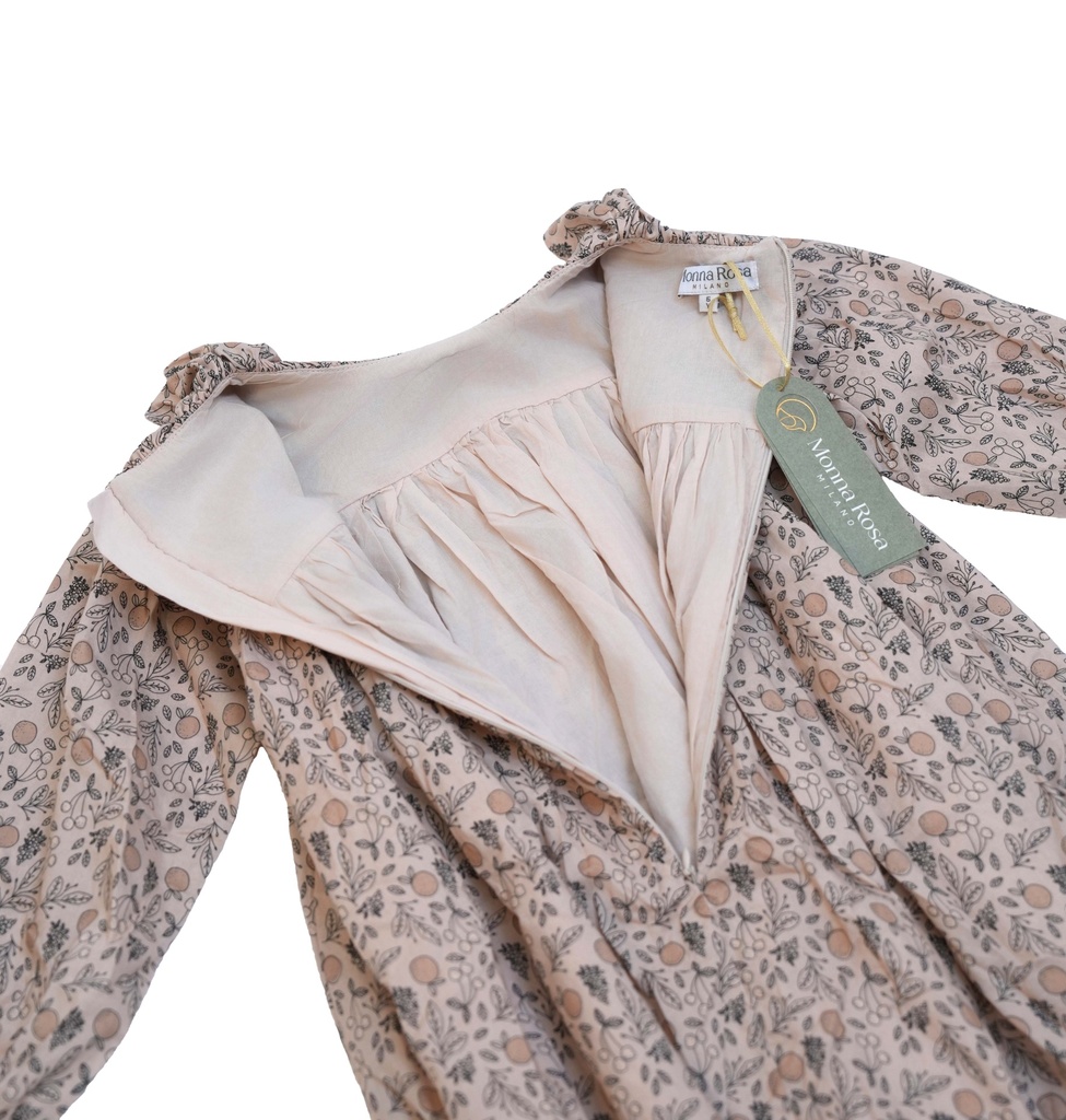 25716 PAPATYA YAKALI BASKILI ELBISE BEJ