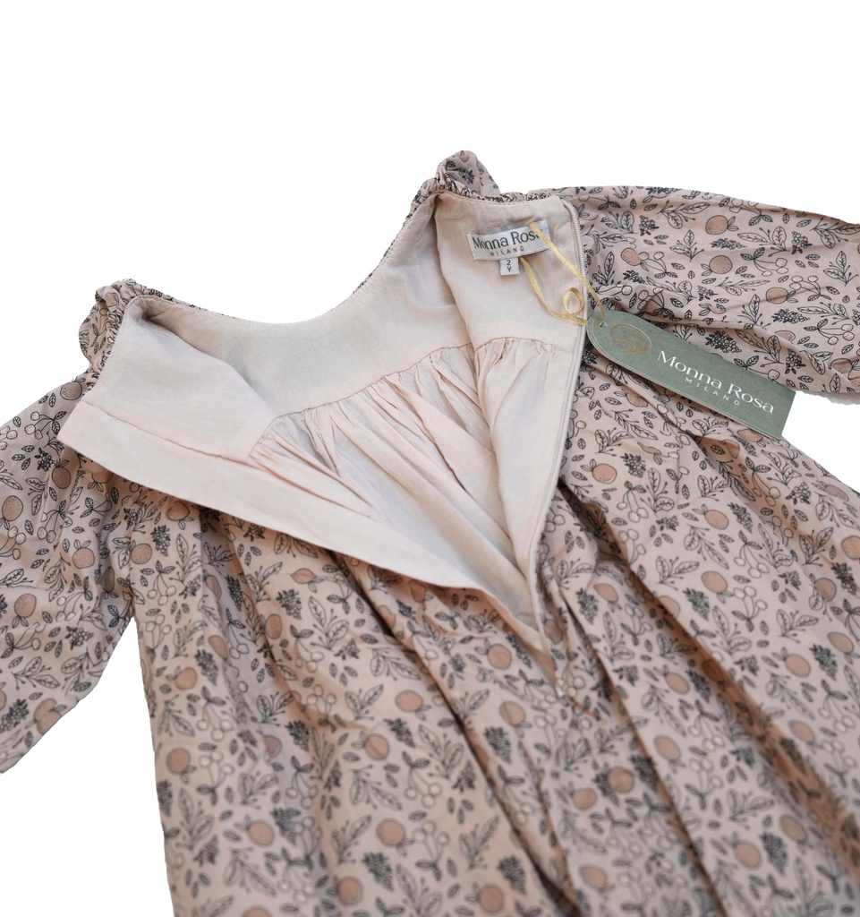 25616 PAPATYA YAKALI BASKILI ELBISE BEJ