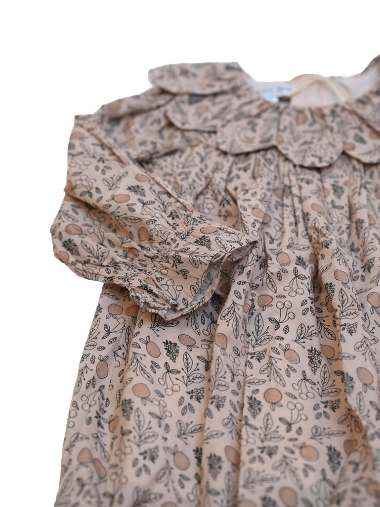 25616 PAPATYA YAKALI BASKILI ELBISE BEJ