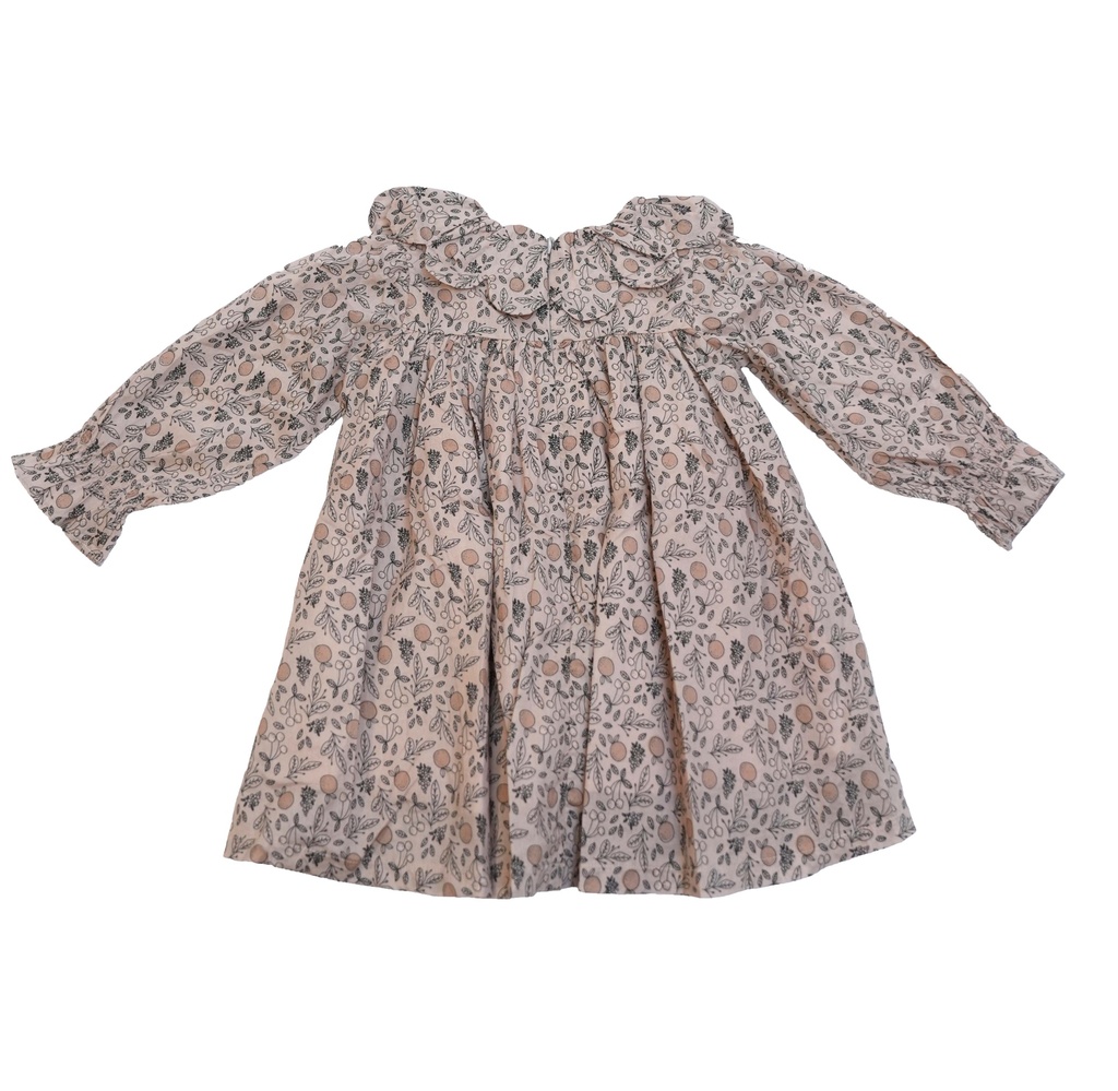 25616 PAPATYA YAKALI BASKILI ELBISE BEJ