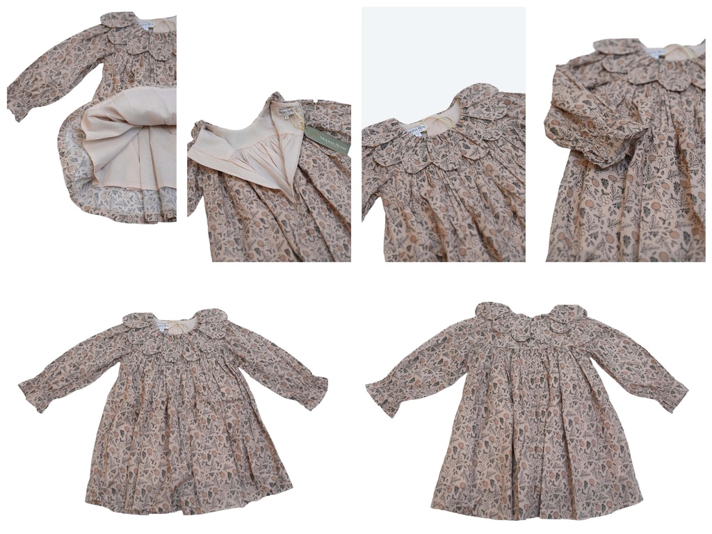 25616 PAPATYA YAKALI BASKILI ELBISE BEJ