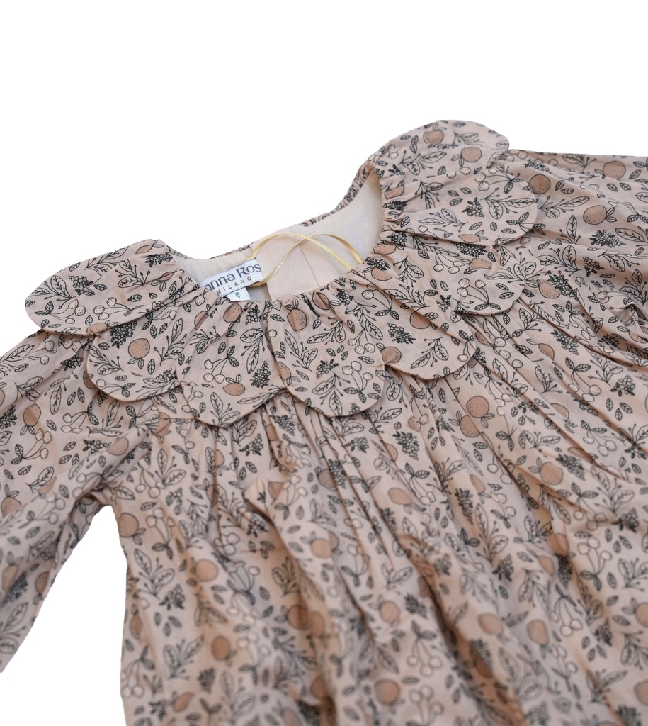 25616 PAPATYA YAKALI BASKILI ELBISE BEJ